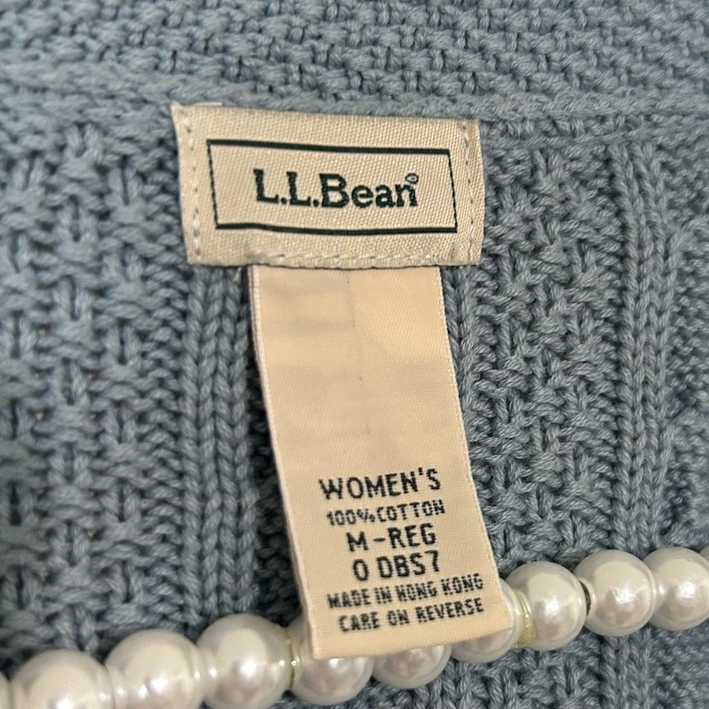 L.L. Bean Button Down Cable Knit Cotton Blue Cardigan SIZE MEDIUM - Picture 3 of 5